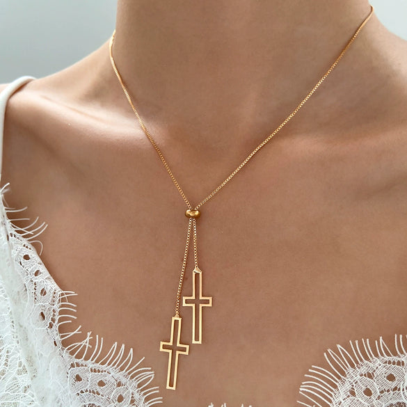 Wholesale Long Tassel Sweater Chain With Geometric Pendant Retro Fashion Alloy Necklace With Electroplating