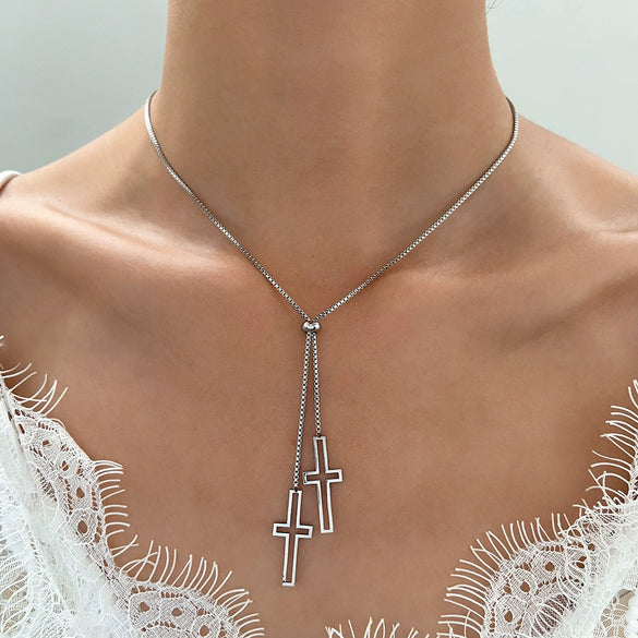 Wholesale Long Tassel Sweater Chain With Geometric Pendant Retro Fashion Alloy Necklace With Electroplating
