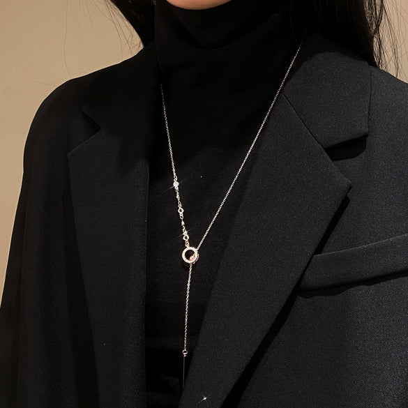 Wholesale Long Tassel Sweater Chain With Geometric Pendant Retro Fashion Alloy Necklace With Electroplating