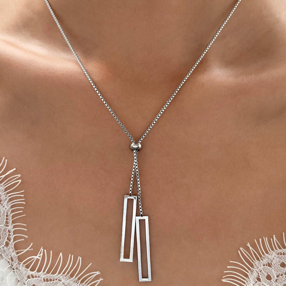 Wholesale Long Tassel Sweater Chain With Geometric Pendant Retro Fashion Alloy Necklace With Electroplating