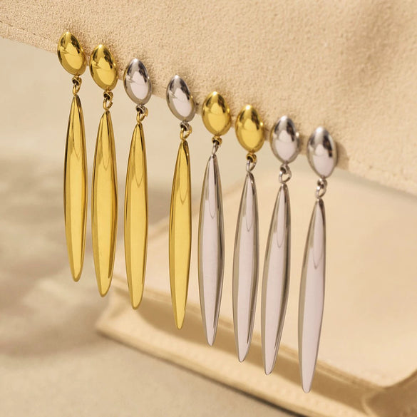 Wholesale Long Water Drop Geometric Stainless Steel Electroplated Slimming Cool Style Women's Earrings