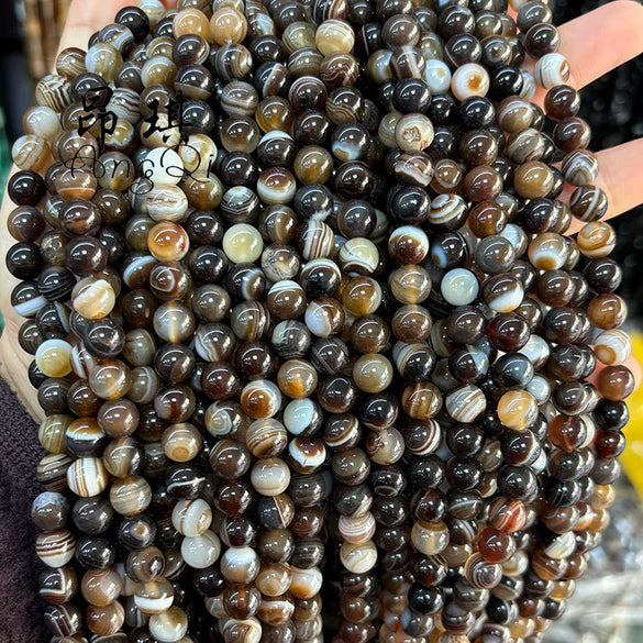 Wholesale Loose Beads Agate Stone Brown Silk Striped Round Beads Polishing For Diy Jewelry Accessories Necklace Semi Finished Products