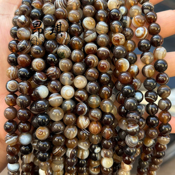 Wholesale Loose Beads Agate Stone Brown Silk Striped Round Beads Polishing For Diy Jewelry Accessories Necklace Semi Finished Products