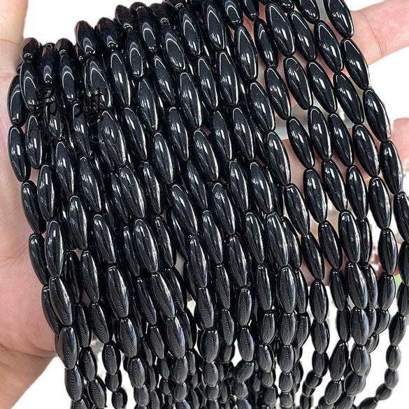 Wholesale Loose Beads Black Onyx Rice Beads Diy Jewelry Accessories Necklace Bracelet Semifinished Products Polish