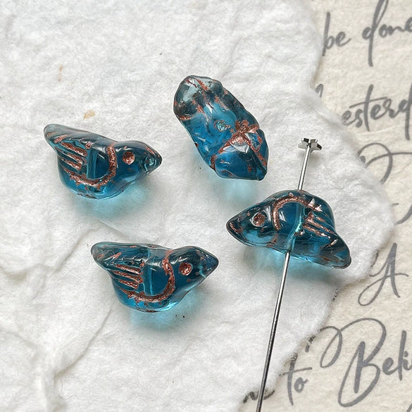 Wholesale Loose Beads Jewelry Accessories Glass Glazed Bird Pattern Retro Diy Handmade Bracelet Necklace