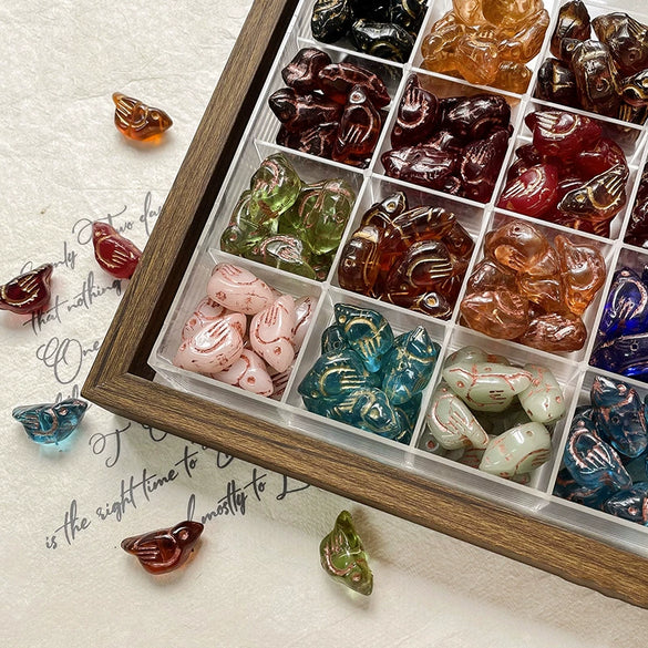 Wholesale Loose Beads Jewelry Accessories Glass Glazed Bird Pattern Retro Diy Handmade Bracelet Necklace