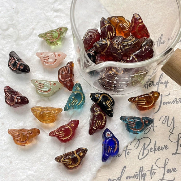 Wholesale Loose Beads Jewelry Accessories Glass Glazed Bird Pattern Retro Diy Handmade Bracelet Necklace
