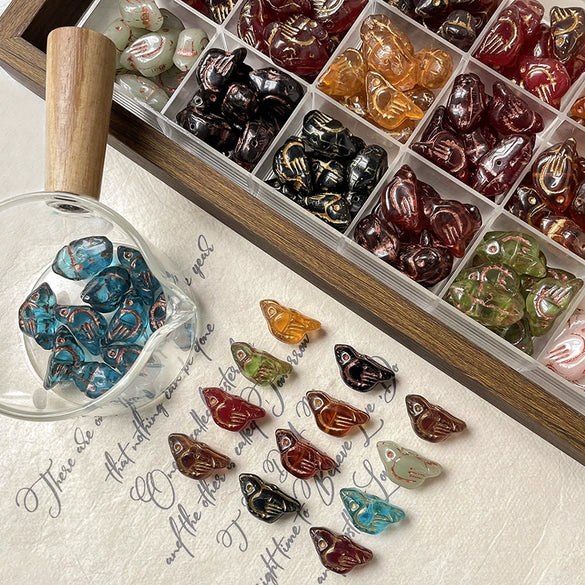 Wholesale Loose Beads Jewelry Accessories Glass Glazed Bird Pattern Retro Diy Handmade Bracelet Necklace