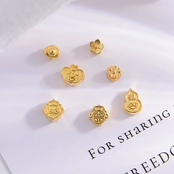 Wholesale Loose Beads Jewelry Accessories 925 Sterling Silver Gourd Ingot Petals Electroplated