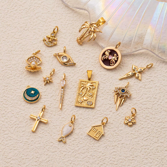 Wholesale Loose Chain Cross Sun Moon Pendant Necklace Copper Stainless Steel Geometric Electroplated