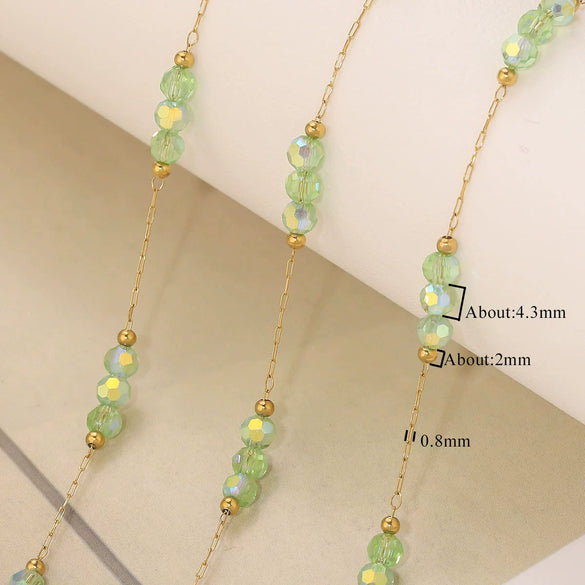 Wholesale Loose Chain Stainless Steel Fantasy Colorful Crystal Spacer Real Gold Electroplated Handmade