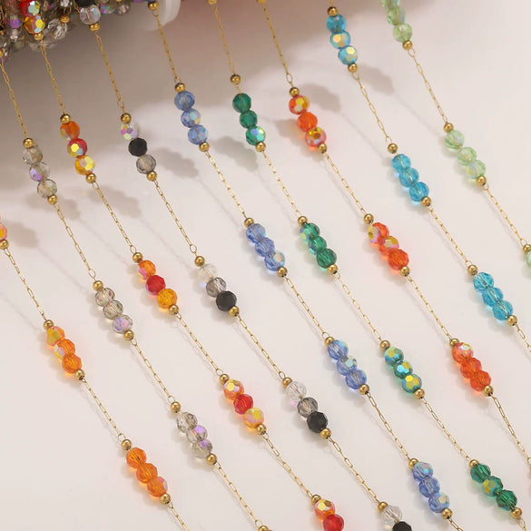 Wholesale Loose Chain Stainless Steel Fantasy Colorful Crystal Spacer Real Gold Electroplated Handmade