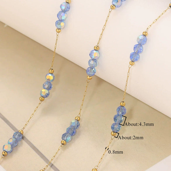 Wholesale Loose Chain Stainless Steel Fantasy Colorful Crystal Spacer Real Gold Electroplated Handmade