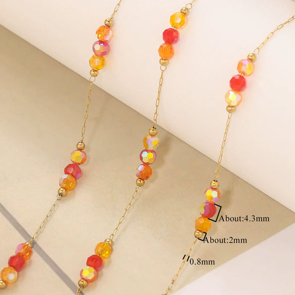 Wholesale Loose Chain Stainless Steel Fantasy Colorful Crystal Spacer Real Gold Electroplated Handmade
