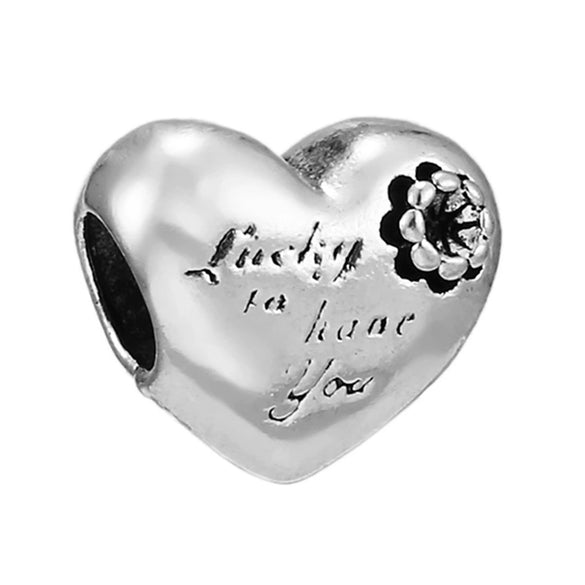 Wholesale Loose Metal Heartshaped Vintage Silver Beads With Totem Pattern For Diy Pendant Electroplating Treatment Suitable For Boys And Girls