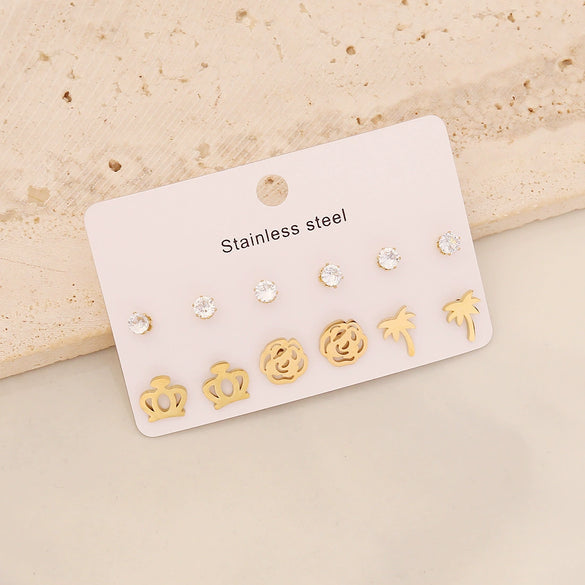 Wholesale Love Butterfly Earrings With Rhinestone Eyes Stainless Steel Jewelry Crown Heart Star Pattern Electroplated For Women