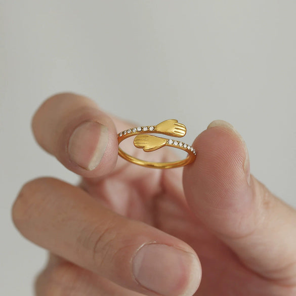 Wholesale Love Embrace Zircon Open Ring Stainless Steel Gold Plated Geometric Jewelry For Women