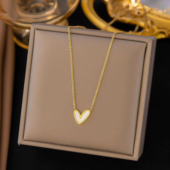 Wholesale Love Fritillaria Heart Shape Titanium Steel Electroplated Pendant Necklace And Earrings Jewelry For Women
