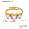 Wholesale Love Heart Geometric Ultra Flash Zircon Stainless Steel Opening Adjustable Light Luxury Style Ring With Electroplating