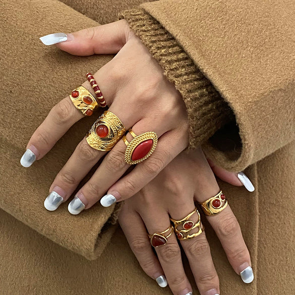 Wholesale Love Heart Pattern Stainless Steel Necklace With 18K Gold Plated Pendant And Matching Earrings And Ring In Niche Ins Style