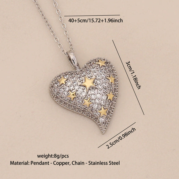 Wholesale Love Heart Shape Pendant Necklace In Copper With Double Color Matching Fashion Temperament Stainless Steel Chain