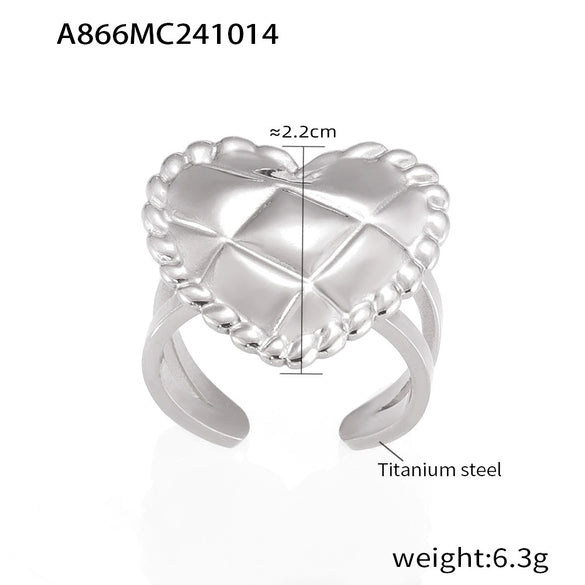 Wholesale Love Heartshaped Rhomboid Open Ring For Women In Fashion Style Titanium Steel 18K Gold Plated