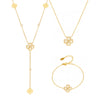Wholesale Love Lucky Fourleaf Flower Tassel Collarbone Necklace And Bracelet Set In Stainless Steel With Electroplating For Women