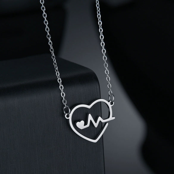 Wholesale Love Pendant Electrocardiogram Heartbeat Titanium Steel Necklace With Electroplating Polishing For Ladies