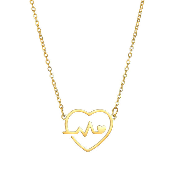 Wholesale Love Pendant Electrocardiogram Heartbeat Titanium Steel Necklace With Electroplating Polishing For Ladies
