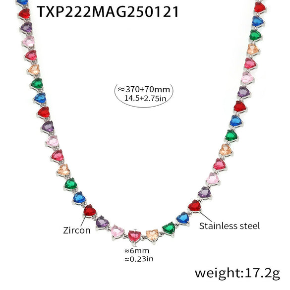Wholesale Love Shaped 5A Zircon Inlaid Titanium Steel Clavicle Necklace And Bracelet Jewelry Suit With Electroplating For Women