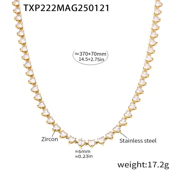 Wholesale Love Shaped 5A Zircon Inlaid Titanium Steel Clavicle Necklace And Bracelet Jewelry Suit With Electroplating For Women