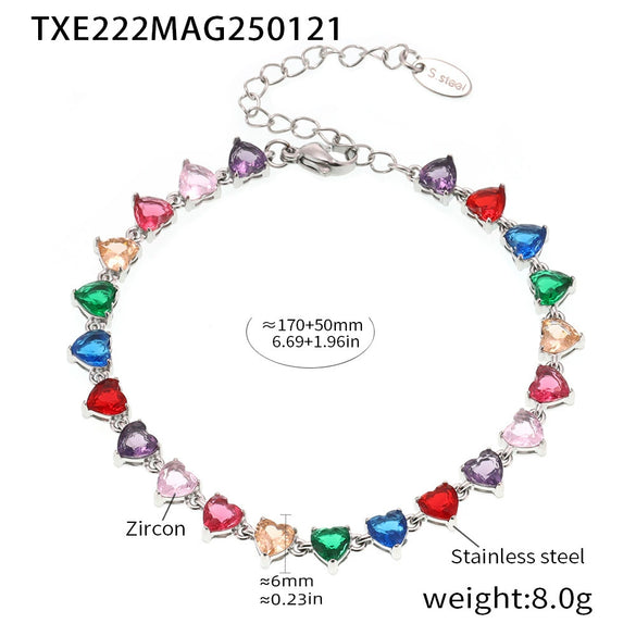 Wholesale Love Shaped 5A Zircon Inlaid Titanium Steel Clavicle Necklace And Bracelet Jewelry Suit With Electroplating For Women