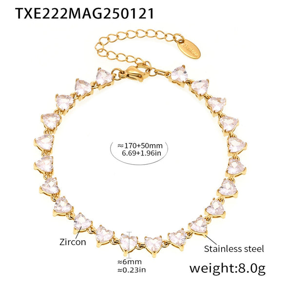 Wholesale Love Shaped 5A Zircon Inlaid Titanium Steel Clavicle Necklace And Bracelet Jewelry Suit With Electroplating For Women