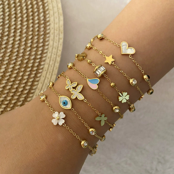 Wholesale Love Stainless Steel Women's Bracelet With Butterfly Gesture And Heart Shape Pattern Electroplated