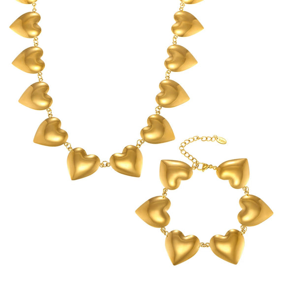 Wholesale Love Stitching Chain Necklace And Bracelet Suit Light Luxury Stainless Steel Electroplated Jewelry For Women
