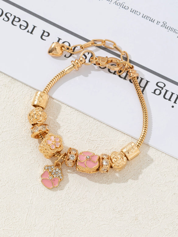 Wholesale Lovely Animal Style Stainless Steel Electroplated Beaded Bracelet With Multielement Oil Drop Rhinestone Jewelry Accessories