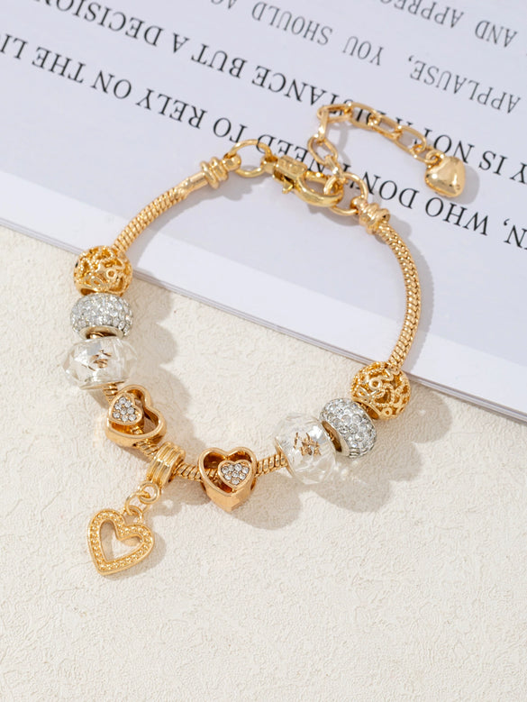 Wholesale Lovely Animal Style Stainless Steel Electroplated Beaded Bracelet With Multielement Oil Drop Rhinestone Jewelry Accessories