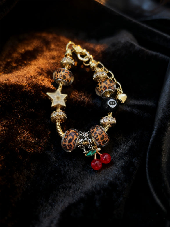Wholesale Lovely Animal Style Stainless Steel Electroplated Beaded Bracelet With Multielement Oil Drop Rhinestone Jewelry Accessories