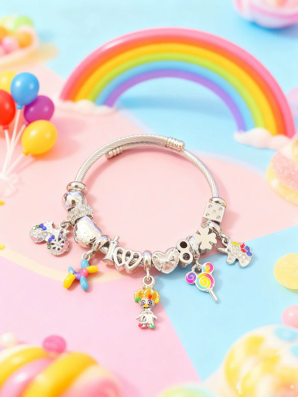 Wholesale Lovely Animal Style Stainless Steel Electroplated Beaded Bracelet With Multielement Oil Drop Rhinestone Jewelry Accessories