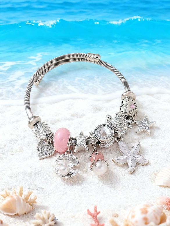 Wholesale Lovely Animal Style Stainless Steel Electroplated Beaded Bracelet With Multielement Oil Drop Rhinestone Jewelry Accessories