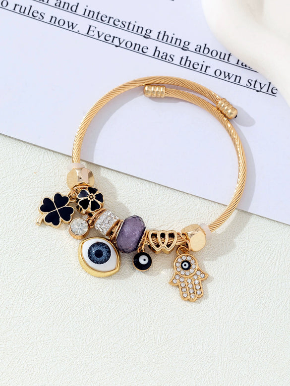 Wholesale Lovely Animal Style Stainless Steel Electroplated Beaded Bracelet With Multielement Oil Drop Rhinestone Jewelry Accessories
