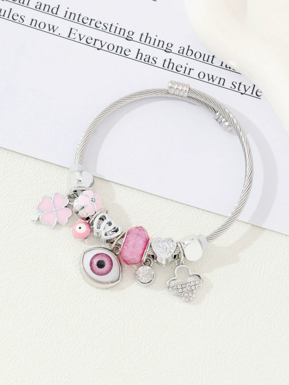 Wholesale Lovely Animal Style Stainless Steel Electroplated Beaded Bracelet With Multielement Oil Drop Rhinestone Jewelry Accessories