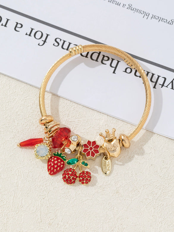 Wholesale Lovely Animal Style Stainless Steel Electroplated Beaded Bracelet With Multielement Oil Drop Rhinestone Jewelry Accessories
