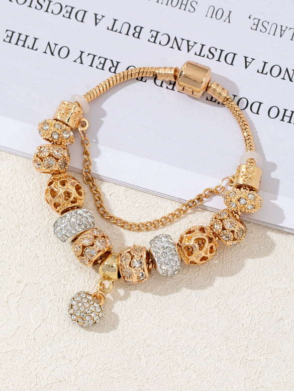 Wholesale Lovely Animal Style Stainless Steel Electroplated Beaded Bracelet With Multielement Oil Drop Rhinestone Jewelry Accessories