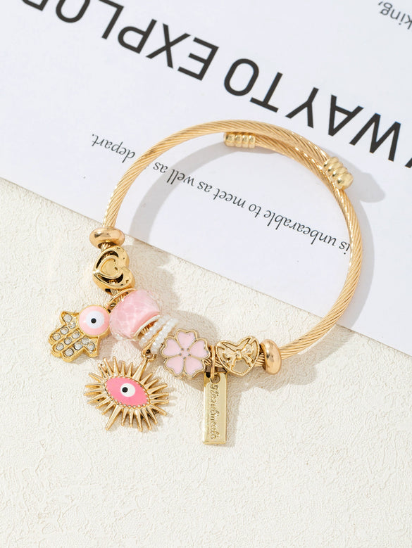 Wholesale Lovely Animal Style Stainless Steel Electroplated Beaded Bracelet With Multielement Oil Drop Rhinestone Jewelry Accessories