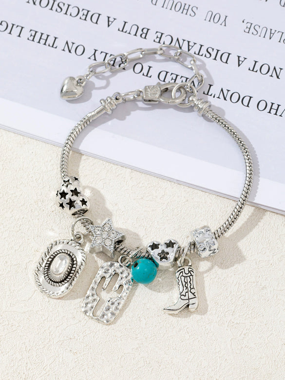 Wholesale Lovely Animal Style Stainless Steel Electroplated Beaded Bracelet With Multielement Oil Drop Rhinestone Jewelry Accessories