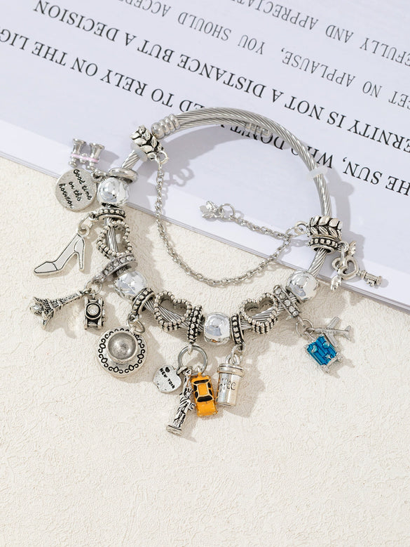 Wholesale Lovely Animal Style Stainless Steel Electroplated Beaded Bracelet With Multielement Oil Drop Rhinestone Jewelry Accessories