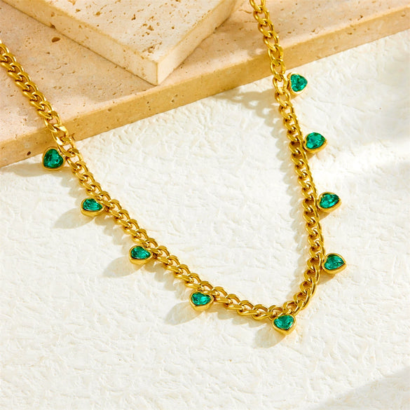 Wholesale Loveshaped Rhinestone Stainless Steel Chain Necklace With Goldplated Treatment For Women