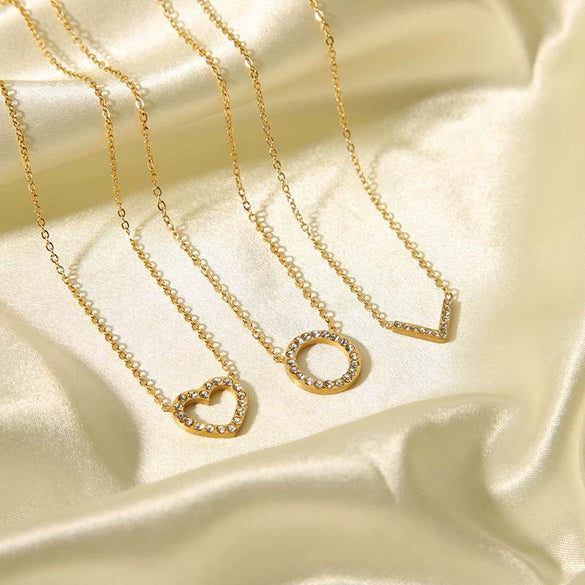 Wholesale Loveshaped Stainless Steel Necklace With 18K Gold Plated And Diamond For Women Ochain Vacuum Real Gold Electroplating In Pvd Furnace Light Luxury And Lovely Niche Jewelry