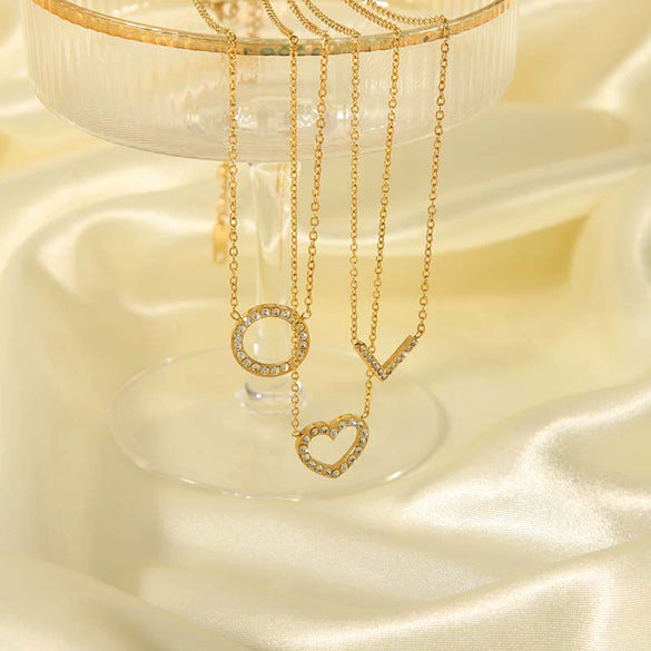 Wholesale Loveshaped Stainless Steel Necklace With 18K Gold Plated And Diamond For Women Ochain Vacuum Real Gold Electroplating In Pvd Furnace Light Luxury And Lovely Niche Jewelry